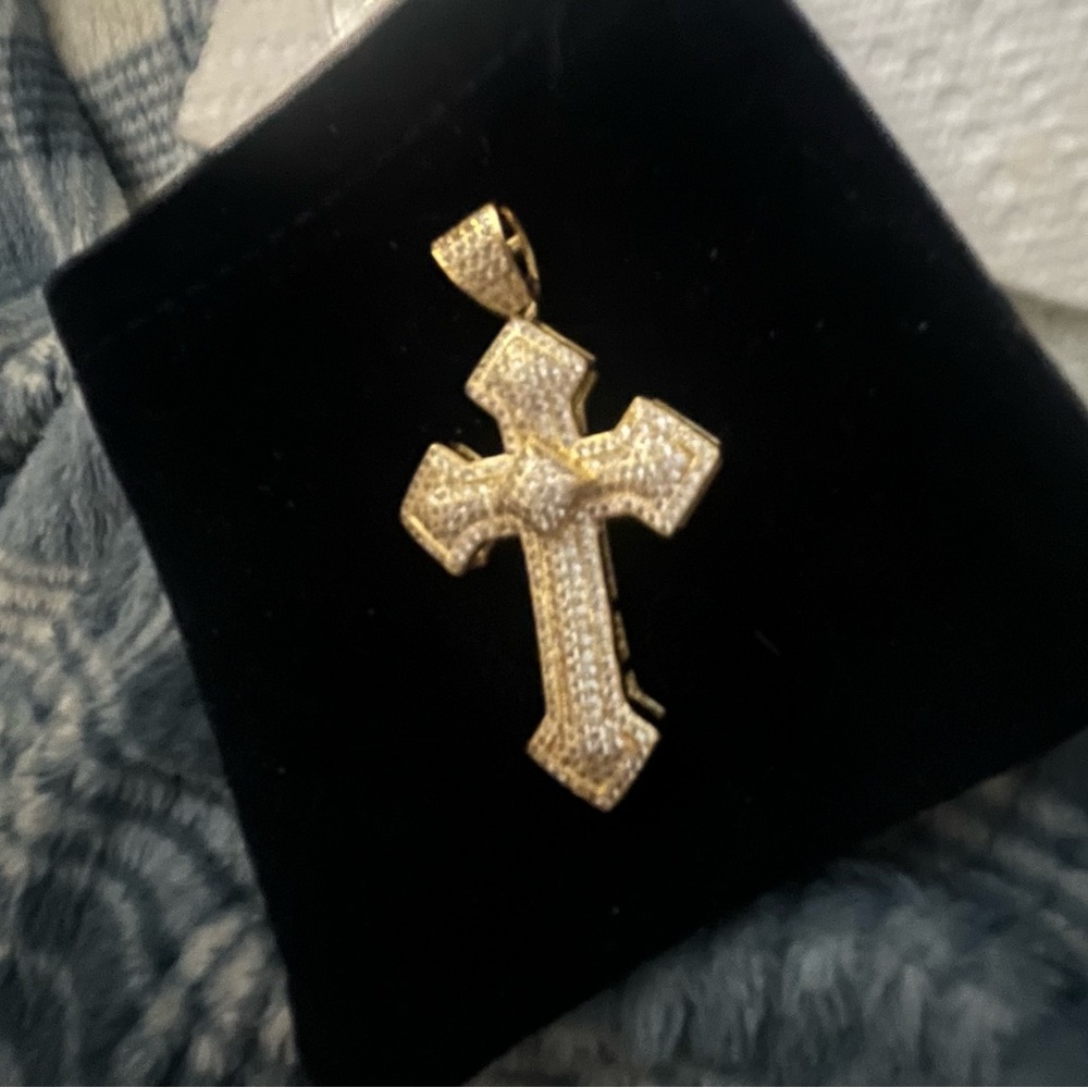 14k Gold plated 2inch Crystal Cross Pendant